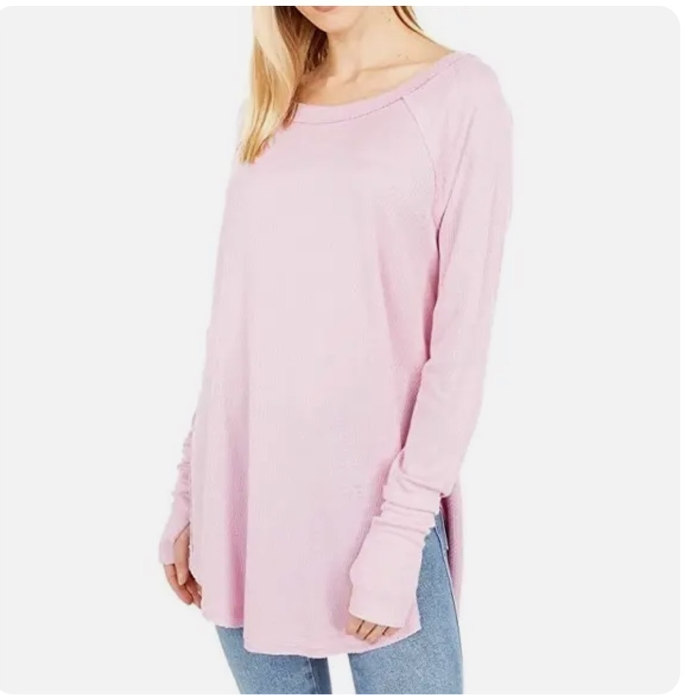 We The Free Snowy Thermal Top Oversized Waffle Knit Mink Tink Barbiecore Pink XL